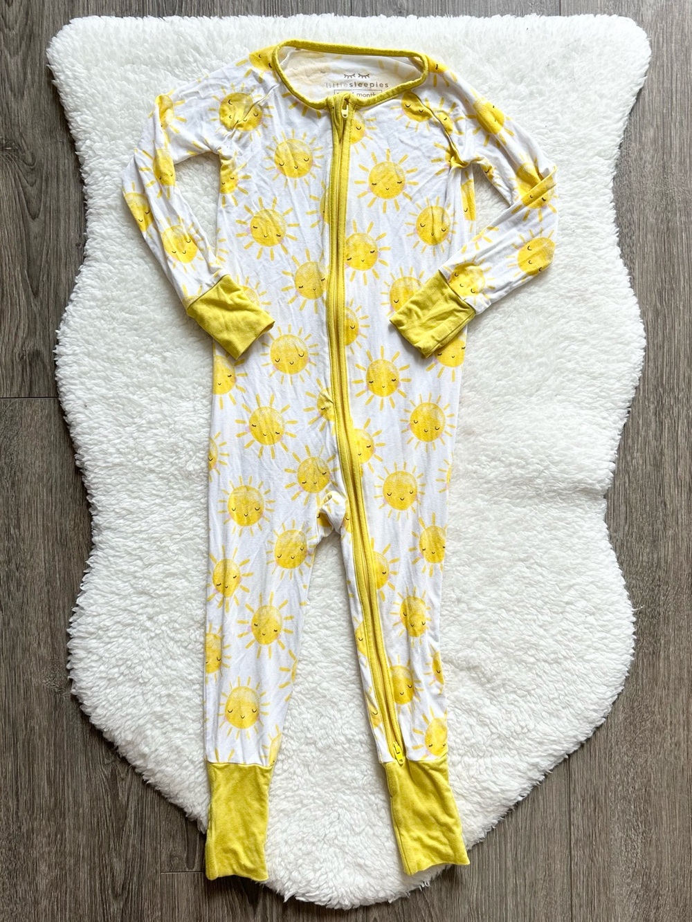 Little Sleepies Sun Print Yellow Zip-Front Kids One-Piece Pajamas